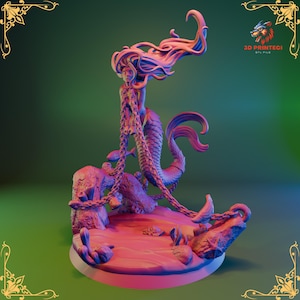 Fichier STL imprimable sirène enchaînée 3D - créature fantastique pour objets de collection, décoration et cosplay