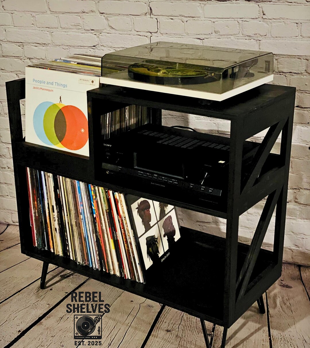 Record Player Stand With Vinyl Storage and Display Handmade Solid Wood ...