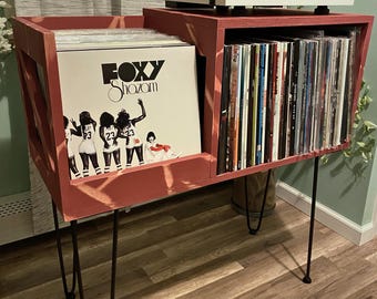 The Distressed Tiny Rebel - Vinyl Record Storage and Display Rack - Turntable Stand - Music Furniture Shelf