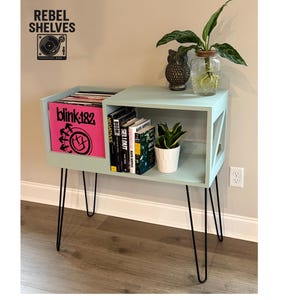 Front Facing Vinyl Record Stand with Hairpin Legs – LP Storage Display Crate | Handmade Mid Century Music Furniture
