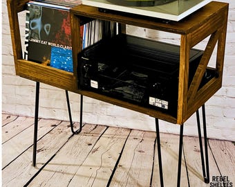 The Tiny Rebel Vinyl Record Storage and Display Rack Turntable Stand Music Furniture Shelf Decor