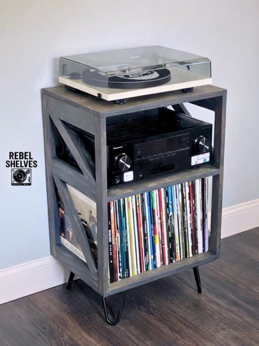 Vinyl Record Player Rack the Rebel Stack Turntable Stand and LP Storage ...
