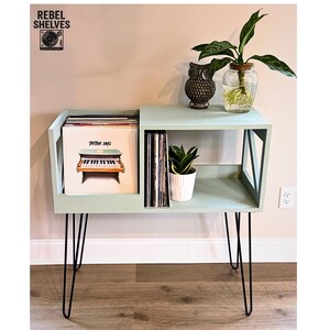 Front Facing Vinyl Record Stand with Hairpin Legs – LP Storage Display Crate | Handmade Mid Century Music Furniture
