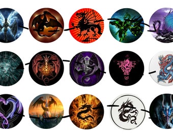 15 Dragon One Inch Circles for Digital Download