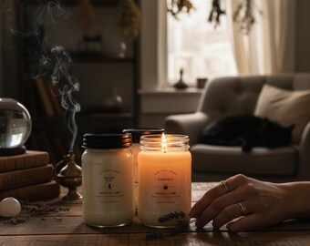 Angel's Influence Spell Candle: Reiki Charged Herbal Magick Soy Candle With Crystals