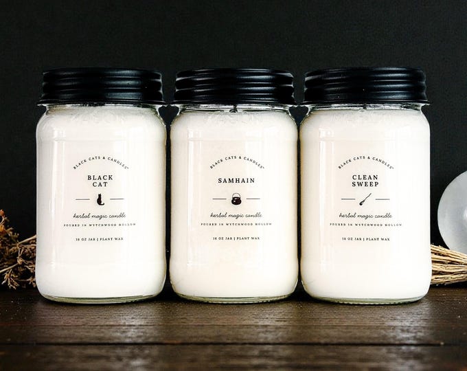 Black Ember Candle: 8 oz, 16 oz Herbal Magick 100% Soy Candles