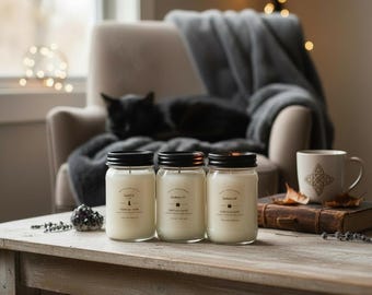 Ascended Masters & Guides Spell Candle: Reiki Charged Herbal Magick Soy Candle With Crystals