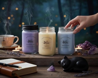 Sabbat Candles: Reiki Charged Herbal Magick Soy Candles With Crystals