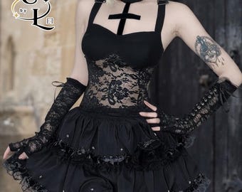 Strapless Corset Tank Top – Lace Up Gothic Patchwork Vest