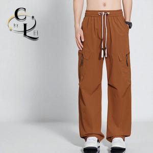 Men&#39;s Loose Fit Cargo Pants | Wide Leg Straight Trousers | Zip Pockets Quick Dry Sweatpants | Gift For Him