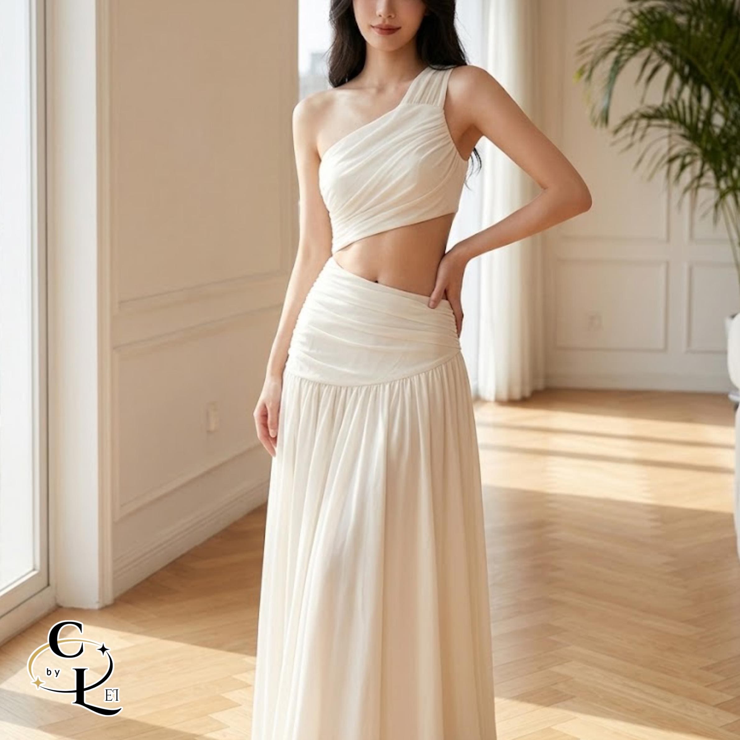 one shoulder toga dress Midnight Toga Mermaid Gown  A statement of modern elegance and effortless  allure. This one-shoulder toga-style mermaid gown is crafted from a subtle  shimmering fabric that catches the light beautifully with every