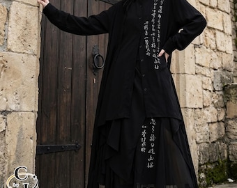 Camisa de manga larga / Top holgado con botones delanteros / Atuendo gótico / Estilo estético oscuro