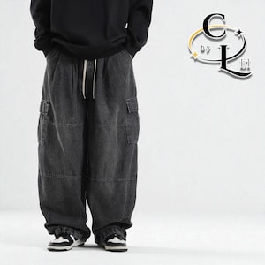 Baggy Cargo Denim Jeans | Oversized Wide Leg Streetwear Pants | Y2K Grunge Hip-Hop Trousers | Unisex Skater Style