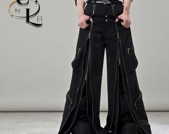 Wijde broek | Wijde broek met meerdere ritsen | Dagelijkse kleding | Streetwear-modestijl