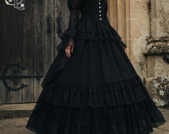 Gothic Maxi Dress | Puff Sleeve Stage Gown | Party Wear | Dark Doll Style