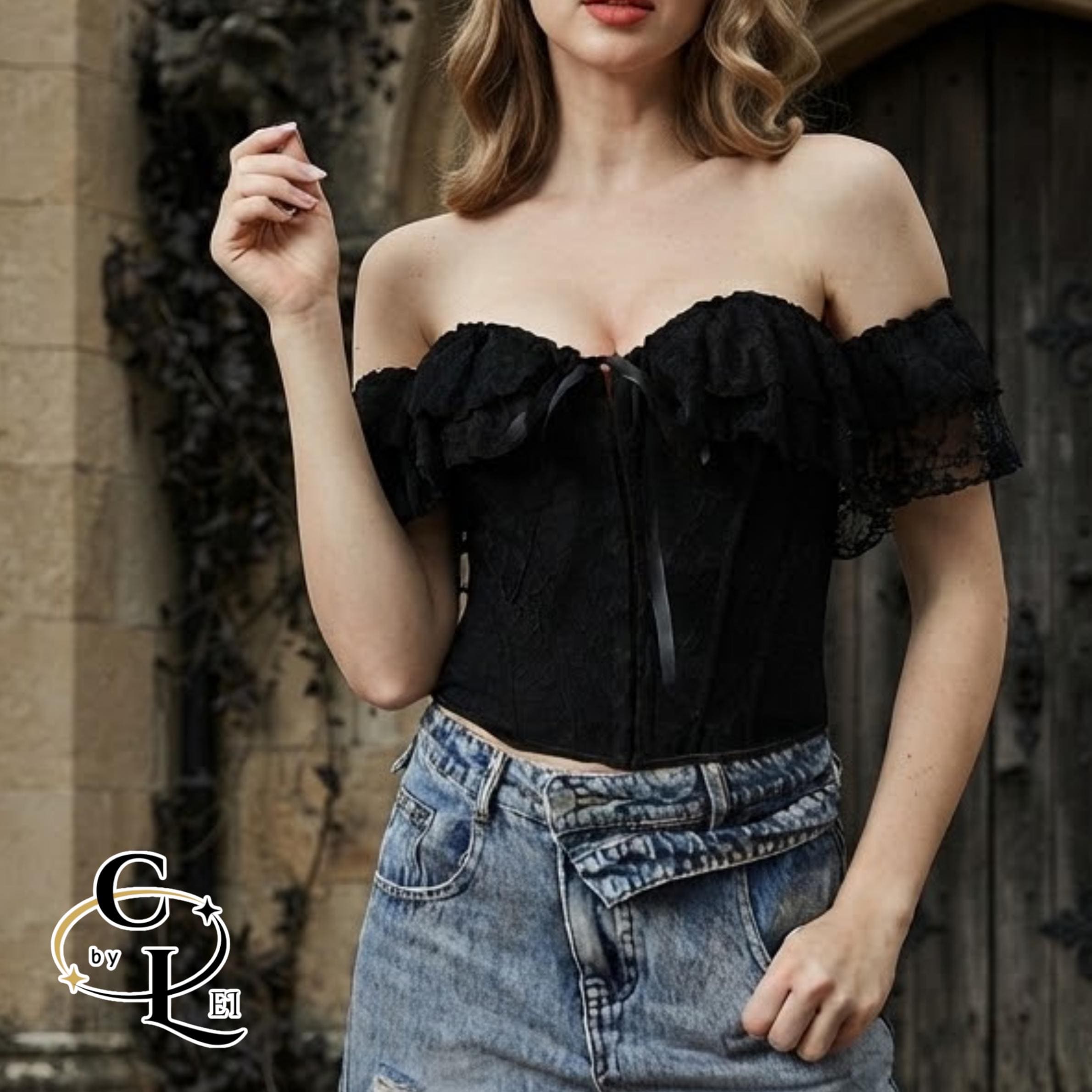 Gothic Tube Top Slim Lace Corset Shirt Party Wear Dark Streetwear Style