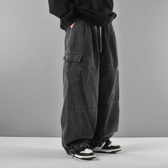 Baggy Cargo Denim Jeans | Oversized Wide Leg Streetwear
