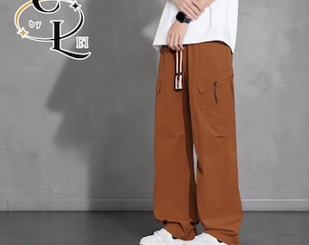 Pantalones cargo con bolsillos con cremallera / Pantalones anchos de pierna holgada / Estilo urbano casual estilo Y2K