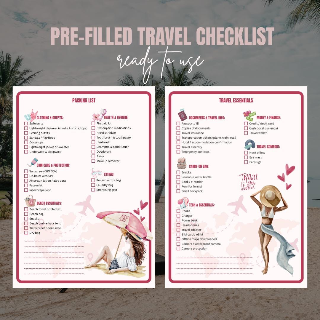 Travel Checklist Printable PDF | Minimalist Packing List Planner ...