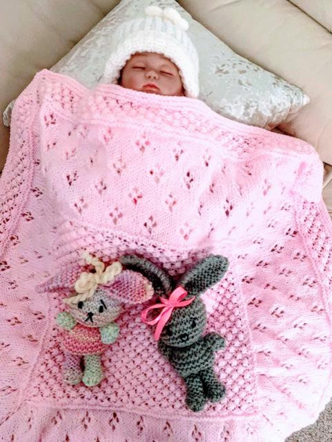 MIMI Baby Blanket and Bunny Knitting Pattern Pdf UK