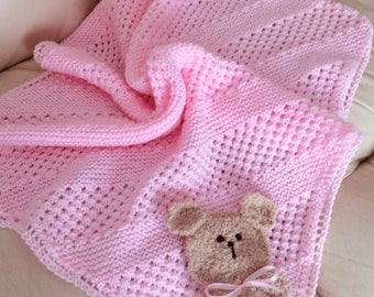 GRACE baby blanket with applique knitting pattern PDF only