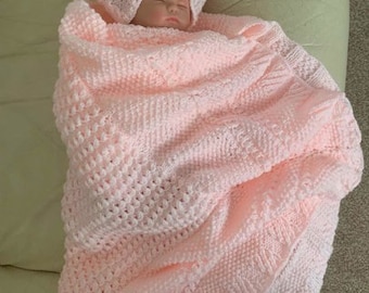 Peach Jasmine baby blanket and hat