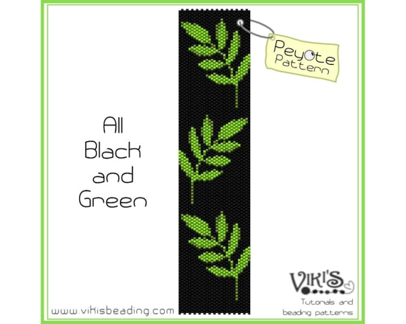 Peyote Pattern: All Black and Green cuff bracelet INSTANT DOWNLOAD pdf New Discount codes image 1