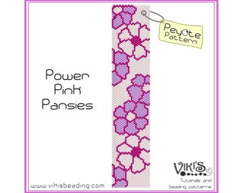 Peyote Pattern: Power Pink Pansies bracelet - INSTANT DOWNLOAD pdf - New coupon codes - bp65