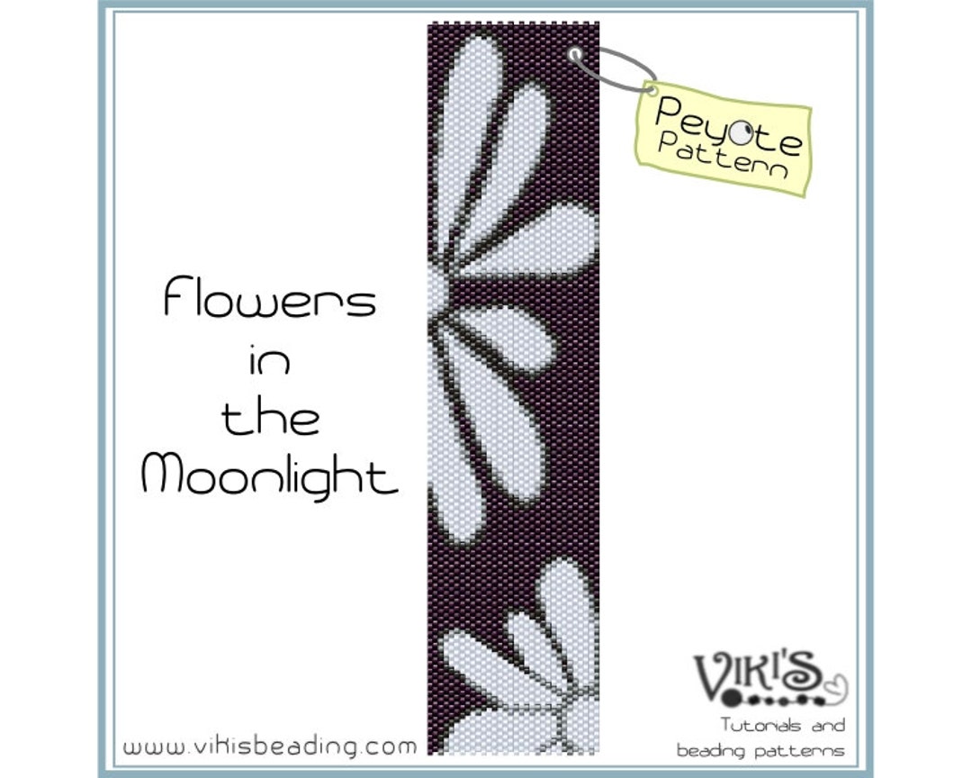 Peyote Pattern Flowers in the Moonlight for Cuff Bracelet INSTANT