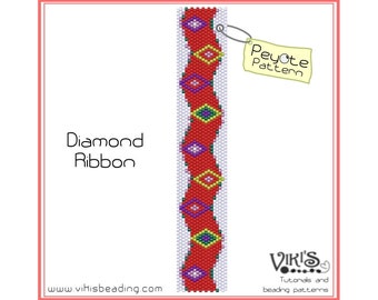 Diamond Ribbon - Peyote Bracelet Pattern - INSTANT DOWNLOAD pdf -Discount codes are available