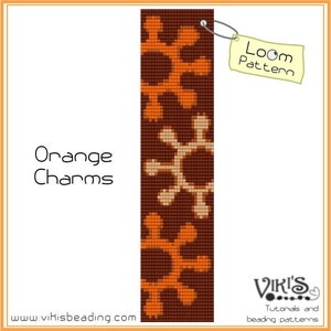 May include: Orange and brown loom beading pattern with the text "Orange Charms" and "Loom Pattern".