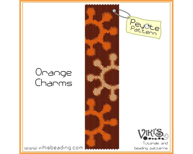 Orange Charms Peyote Stitch Beading Pattern for cuff bracelet pdf / Special offer with voucher code image 1
