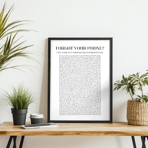 Forgot Your Phone Funny Bathroom Maze Poster, Printable Wall Art, Guest Bathroom Decor, Quirky Restroom Sign, Toilet Puzzle,Digital Download