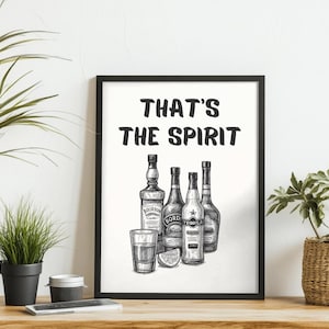 That&#39;s the Spirit Printable Print, Vintage Liquor Bottle Wall Art, Funny Digital Bar Sign, Kitchen Drink Decor, Aesthetic Poster