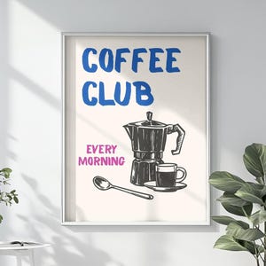 Poster da parete stampabile Coffee Club, poster del caffè per la cucina, download digitale, regalo per gli amanti del caffè, poster del Coffee Club, stampa retrò del caffè