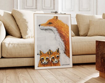 Fox and Cubs Painting, Fox Art, Fox Print, Instant Download Print, Printable Artwork, Digital File, Animal Prints, Home Décor, Lucia Stewart