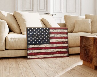 American Flag, Patriotic Painting, Stars and Stripes, Instant Download, Printable Art, Digital Download, Rustic Decor, Vintage Cabin Style