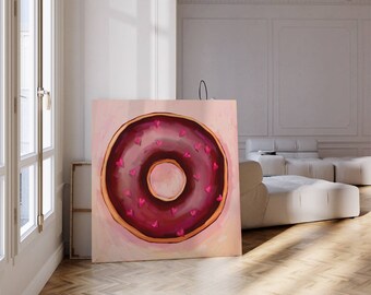 Donut Print, Chocolate Donut, Eclectic Art Print, Instant Download, Printable Wall Art, Home Décor, Pink Donut, Fun Art, Digital Art,