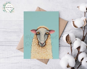 Sheep Note Card,Printable Greeting Card,Instant Download,Digital Download,Animal Art Card,Personalize your Card,Art To Make You Smile