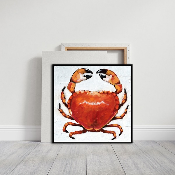 Cute Crab Painting, Original Painting, Ocean Art, Sea Creature Painting, Beach House, Wall Art, Home Décor, Acrylic Canvas, Lucia Stewart
