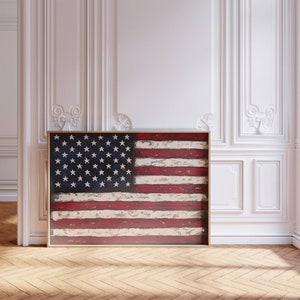 American Flag, Patriotic Painting, Stars and Stripes, Instant Download, Printable Art, Digital Download, Rustic Decor, Vintage Cabin Style