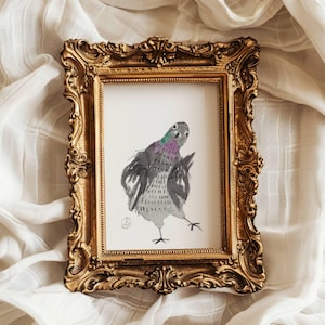 ACEO, Original ACEO, Pigeon ACEO, Artist Trading Cards, Bird Art card, Whimsical Art, Art Card, Watercolor Painting, Miniature Art,