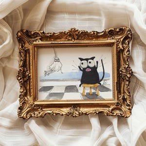 Black Cat ACEO: Original Watercolor Miniature Art - Fright Night