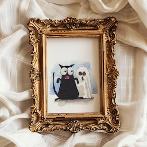 Black Cat ACEO: Original Watercolor Miniature Art Card - The Boo