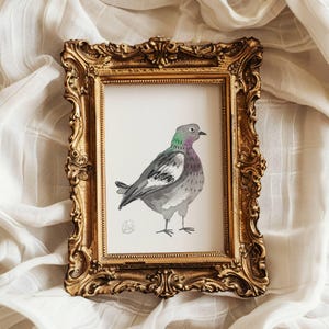 ACEO, Original ACEO, Pigeon ACEO, Artist Trading Cards, Bird Art card, Whimsical Art, Art Card, Watercolor Painting, Miniature Art,