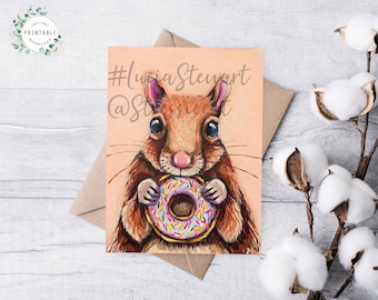 Squirrel Note Card,Thank you,Note Card,Instant Download,Printable Card,Inspirational Greeting Card,Digital Download,Blank Inside