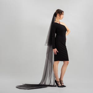 Deep Black Blusher Wedding Veil - Alternative Goth Veil With Hair Comb