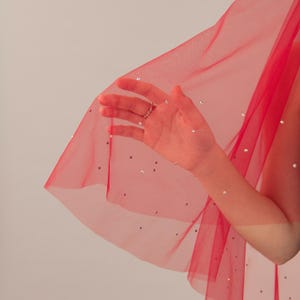 Red Rhinestone Blusher Wedding Veil - Alternative Red Goth Veil With Hair Comb