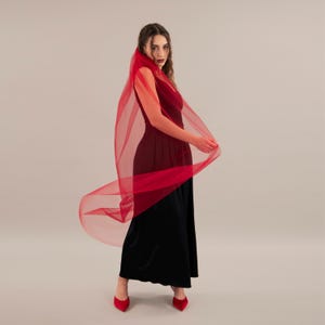 Rose Red Wedding Veil - Minimalist Red Gothic Veil With Hair Comb