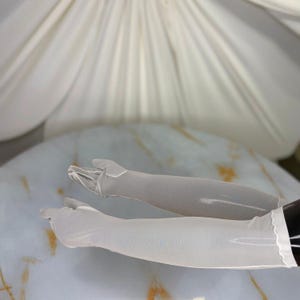 Sheer Tulle Bridal Gloves – Elbow Length (45cm) – Stretchable Wedding Gloves – Draped Long White Gloves – Vintage Bride Accessories